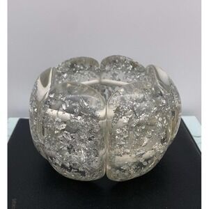 Chunky Clear Lucite Bangle Bracelet Translucent Silver Sparkly Encased Stretch